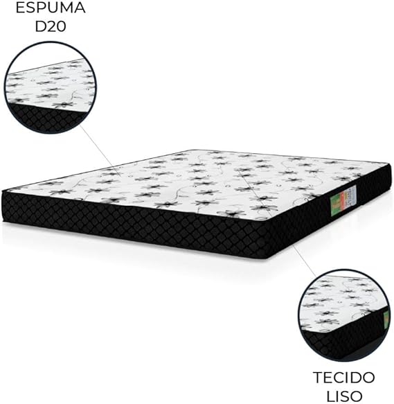 Colchão Casal Espuma 138x188x12cm Polar Branco / Preto