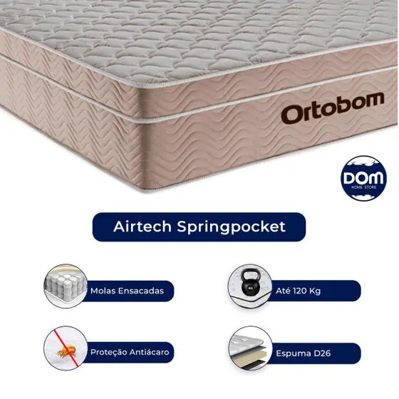 COLCHÃO SOLTEIRO AIRTECH SPRINGPOCKET 120KG 88x30