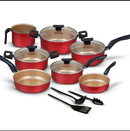 Jogo de Panelas Antiaderentes 10 peças Varias Cores Conjunto Tampa de Vidro