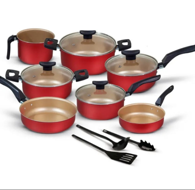 Jogo de Panelas Antiaderentes 10 peças Varias Cores Conjunto Tampa de Vidro