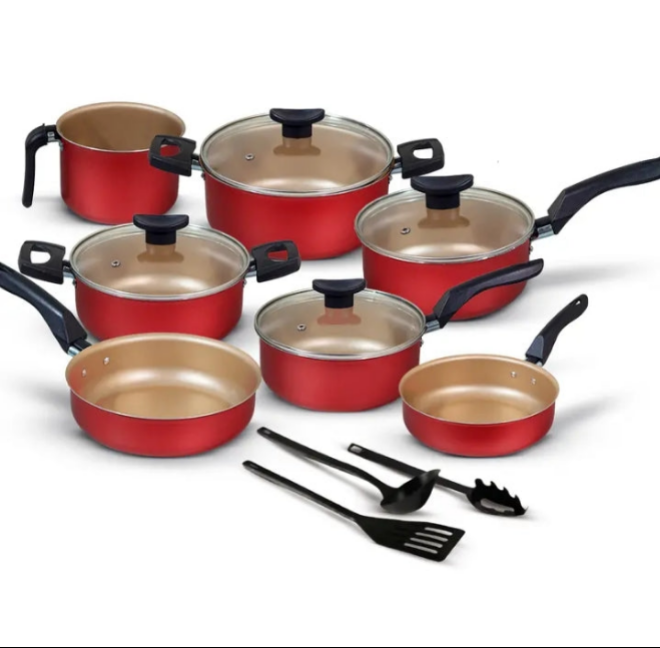 Jogo de Panelas Antiaderentes 10 peças Varias Cores Conjunto Tampa de Vidro