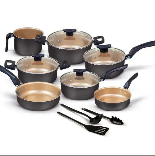 Jogo de Panelas Antiaderentes 10 peças Varias Cores Conjunto Tampa de Vidro