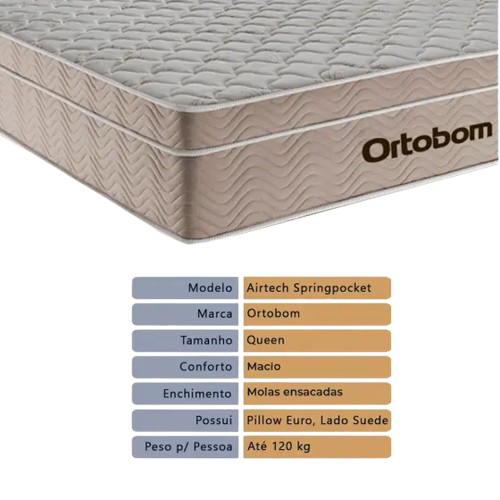 Colchão QUEEN OrtoBom Airtech SpringPocket Molas Ensacadas