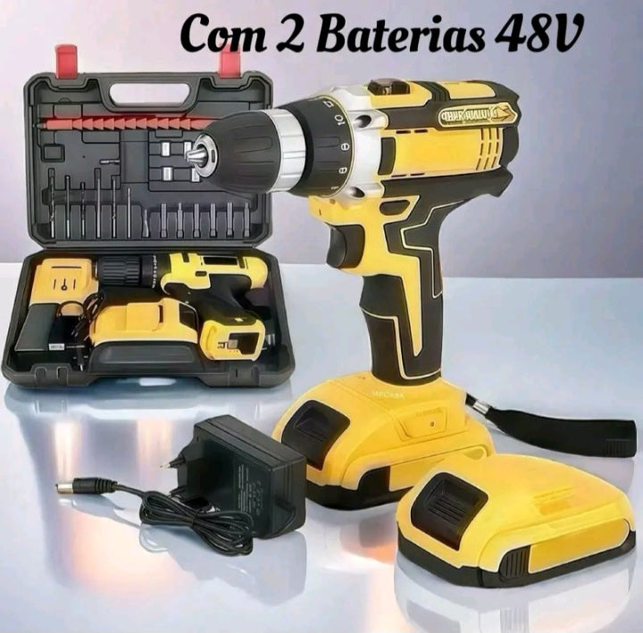 FURADEIRA PARAFUSADEIRA SEM FIO A BATERIA 48V 3/8 10MM COM MALETA E ACESSÓRIOS