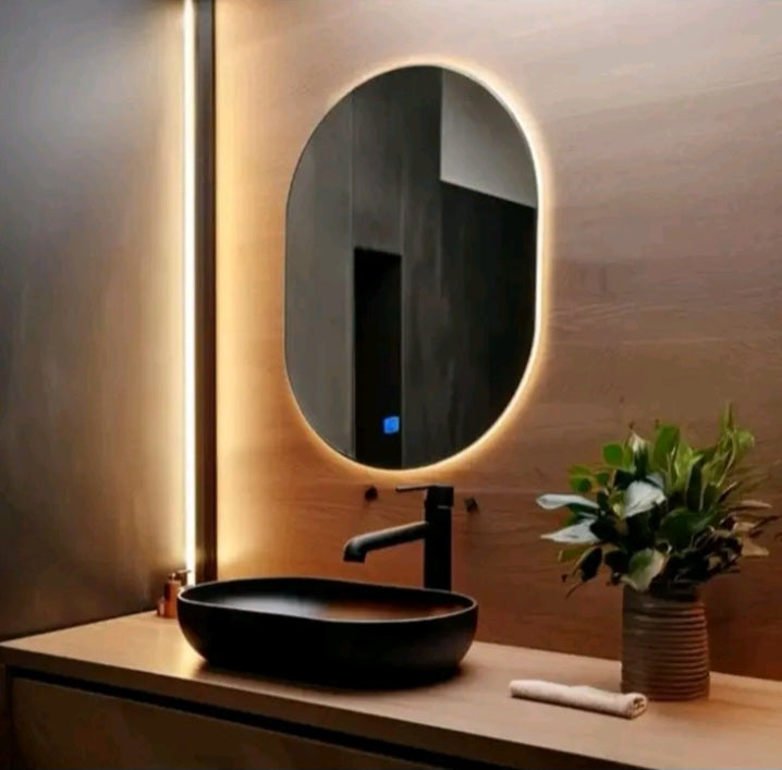 Espelho Oval Grande De Vidro 80×50 Com Led Quente Frio Para Banheiro Quarto Sala.