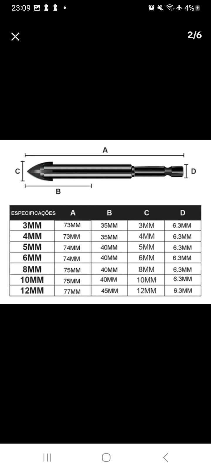 KIT Jogo 7 Brocas Fura Titânio, Concreto, Porcelanato.
