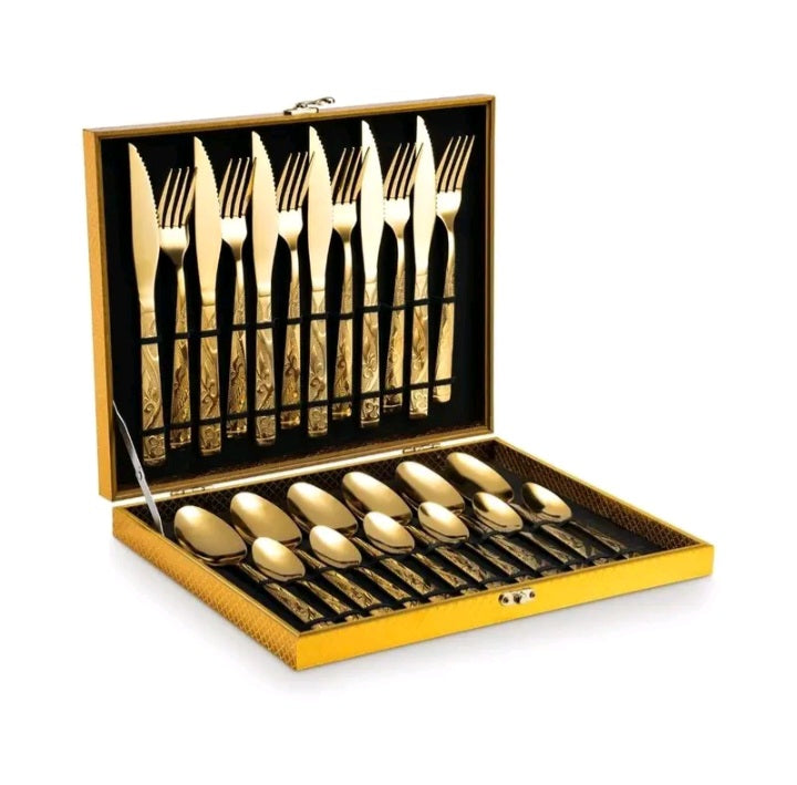 Kit Faqueiro Talheres 24 Peças Inox Dourado