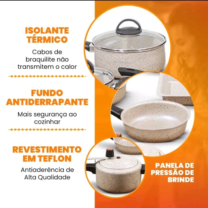 Conjunto de Panelas Antiaderentes 17 Peças Varias Cores Conjunto Com Tampa De Vidro Teflon