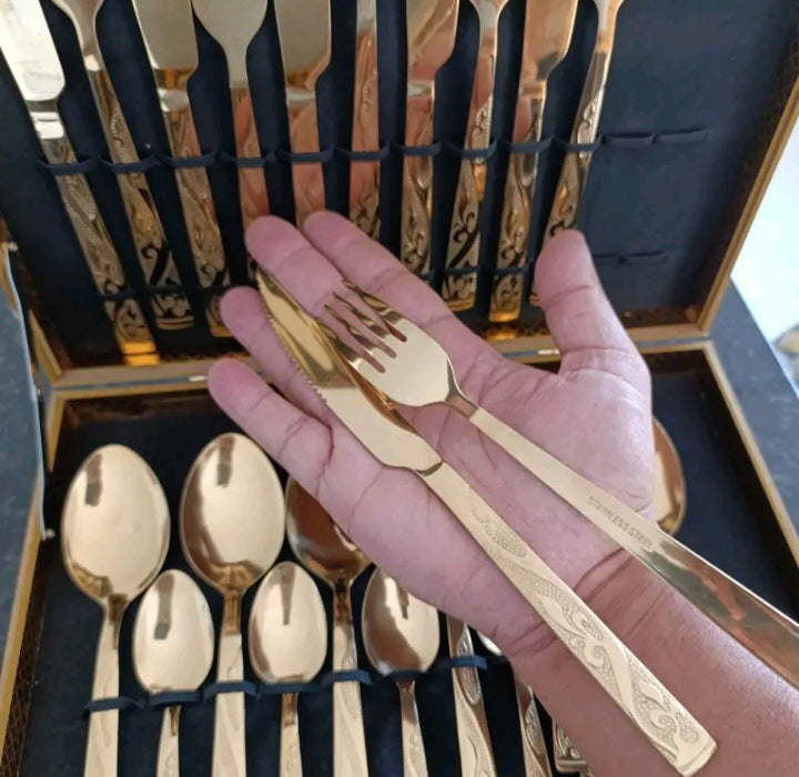 Kit Faqueiro Talheres 24 Peças Inox Dourado