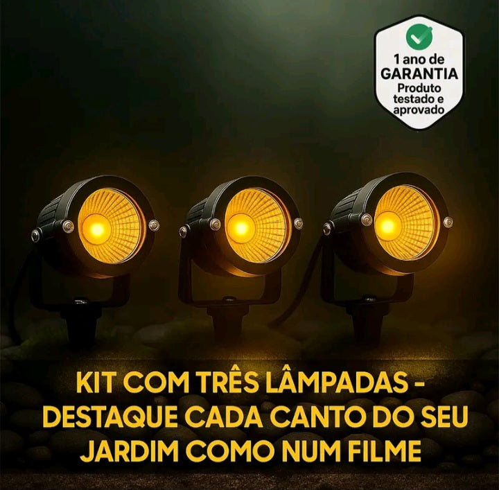 Kit 3 Luminarias Espeto Jardim Led 7w bivolt A prova D'agua IP65 Luz de Jardim Área Externa Refletor Cob