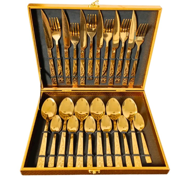 Kit Faqueiro Talheres 24 Peças Inox Dourado
