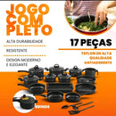 Conjunto de Panelas Antiaderentes 17 Peças Varias Cores Conjunto Com Tampa De Vidro Teflon