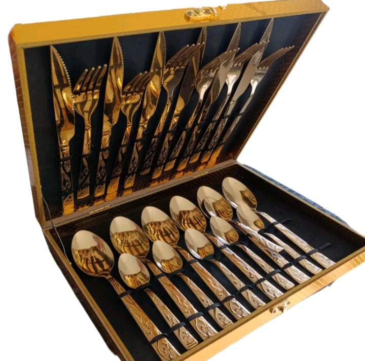 Kit Faqueiro Talheres 24 Peças Inox Dourado