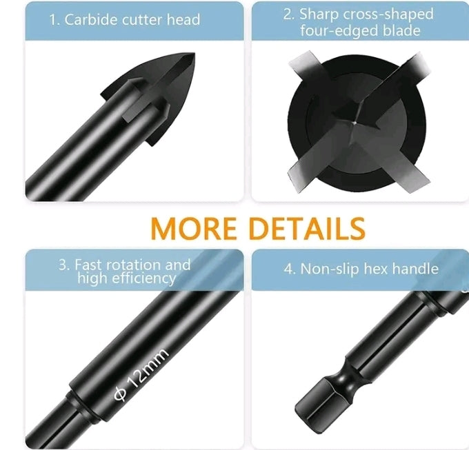 KIT Jogo 7 Brocas Fura Titânio, Concreto, Porcelanato.