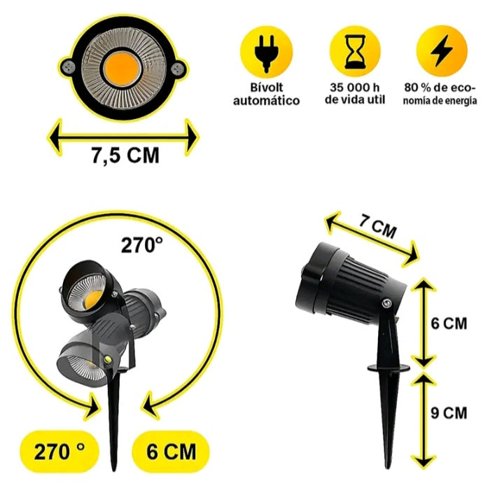 Kit 3 Luminarias Espeto Jardim Led 7w bivolt A prova D'agua IP65 Luz de Jardim Área Externa Refletor Cob