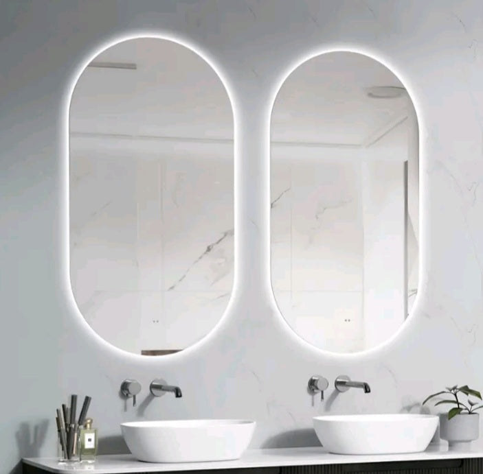 Espelho Oval Grande De Vidro 80×50 Com Led Quente Frio Para Banheiro Quarto Sala.