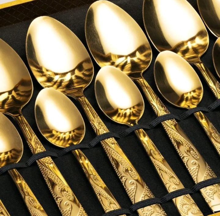 Kit Faqueiro Talheres 24 Peças Inox Dourado