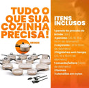 Conjunto de Panelas Antiaderentes 17 Peças Varias Cores Conjunto Com Tampa De Vidro Teflon