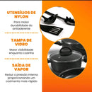 Conjunto de Panelas Antiaderentes 17 Peças Varias Cores Conjunto Com Tampa De Vidro Teflon