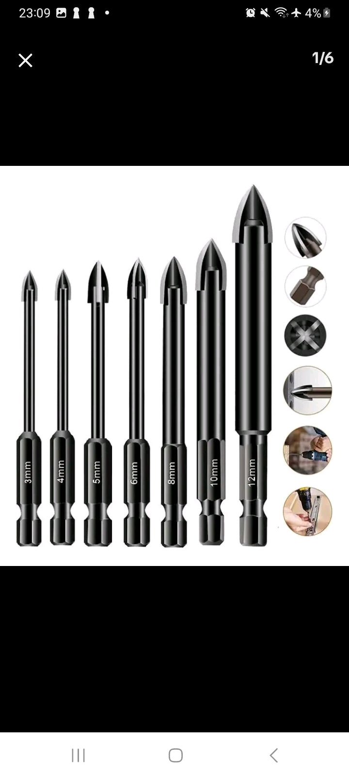 KIT Jogo 7 Brocas Fura Titânio, Concreto, Porcelanato.