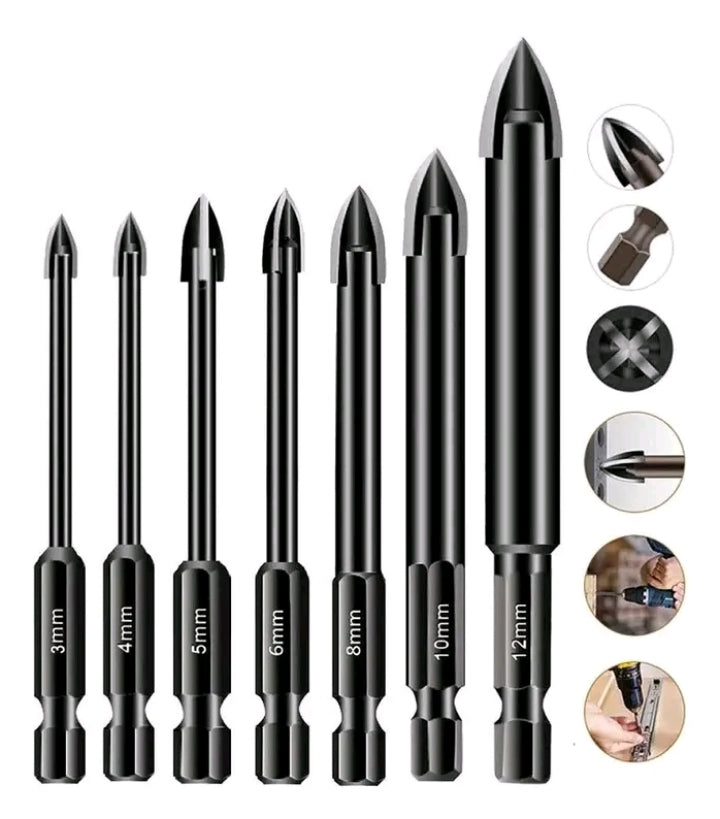 KIT Jogo 7 Brocas Fura Titânio, Concreto, Porcelanato.