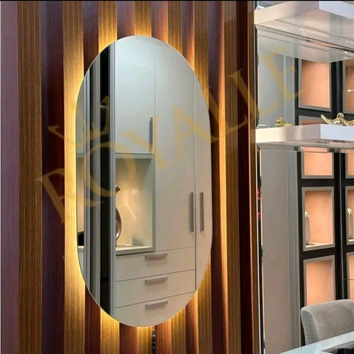 Espelho Oval Grande De Vidro 80×50 Com Led Quente Frio Para Banheiro Quarto Sala.