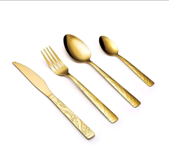 Kit Faqueiro Talheres 24 Peças Inox Dourado