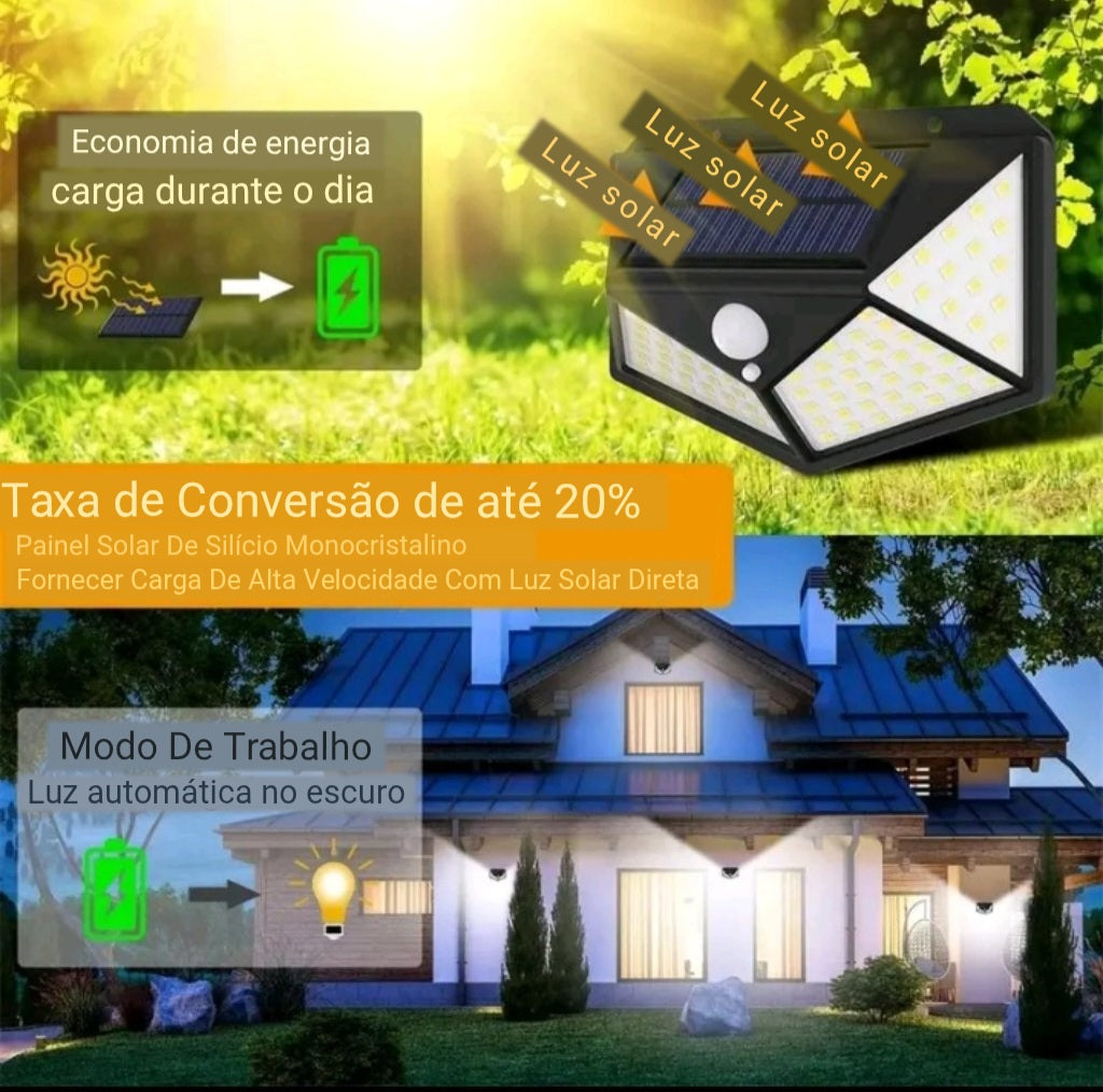 Luminária Solar 100 Leds  Com Sensor De Proximidade Para Jardim A Prova D'agua.