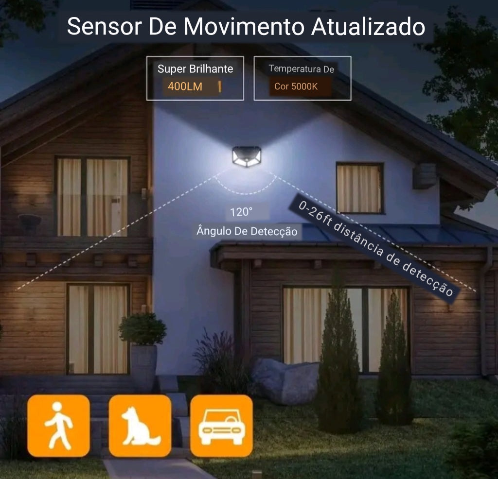 Luminária Solar 100 Leds  Com Sensor De Proximidade Para Jardim A Prova D'agua.