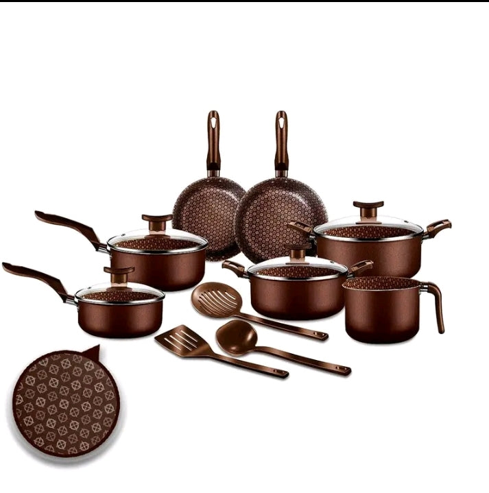 Jogo de Panelas Antiaderentes 10 Peças Conjunto Com tampa de Vidro teflon.