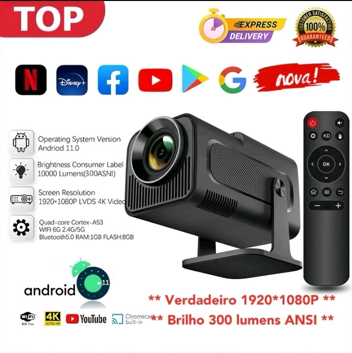 Mini Projetor Hy320 | Android + HD 1080p | Wifi & Bluetooth|  Tela de  até  130 Polegadas.