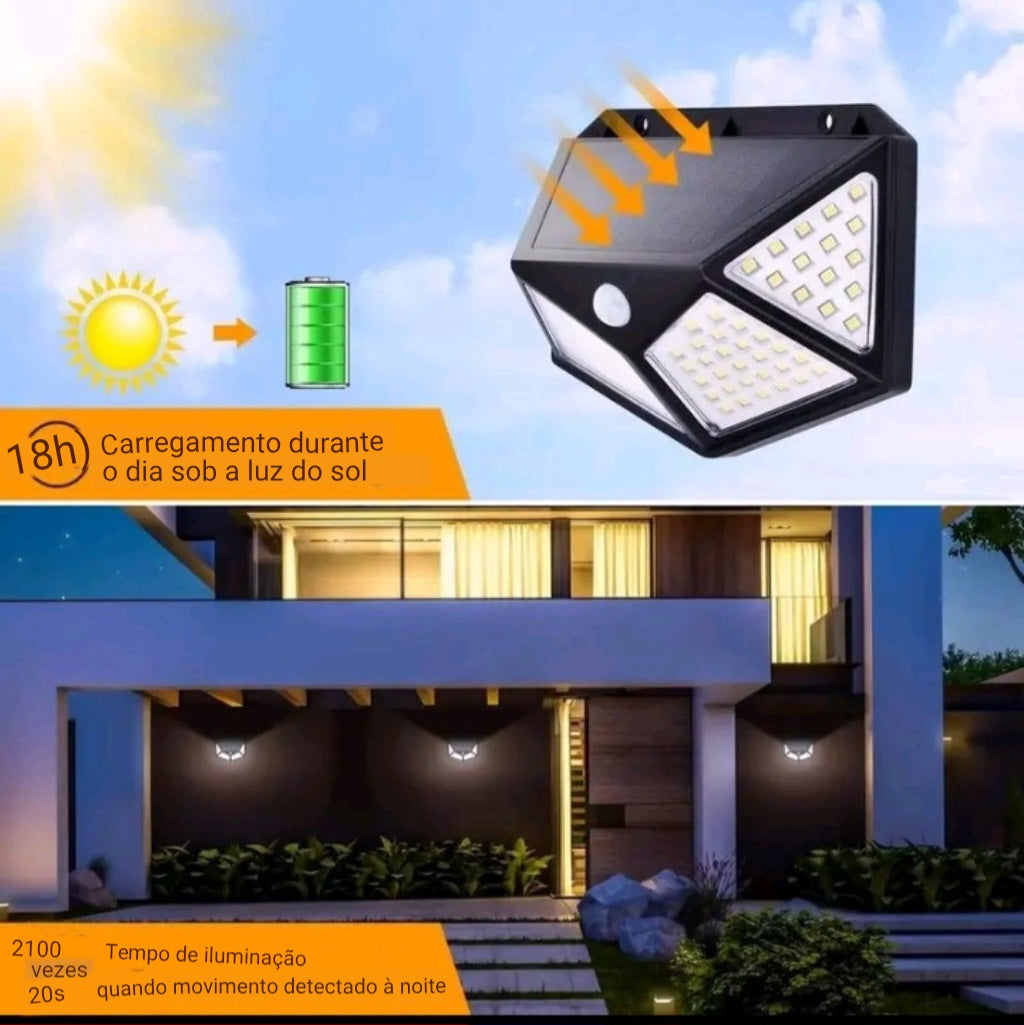 Luminária Solar 100 Leds  Com Sensor De Proximidade Para Jardim A Prova D'agua.
