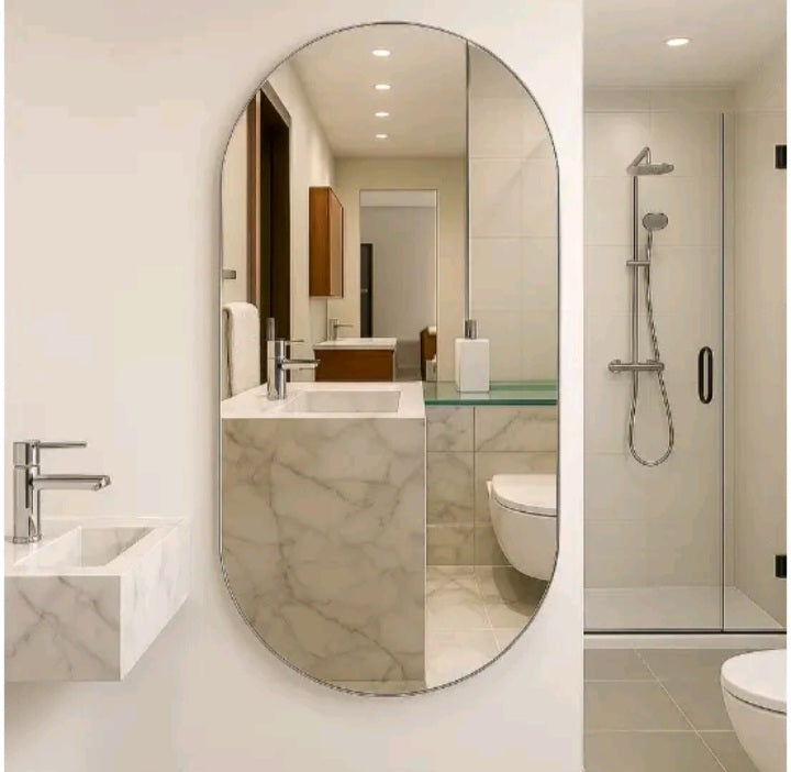 Espelho Oval Grande De Vidro 80×50 Com Led Quente Frio Para Banheiro Quarto Sala.