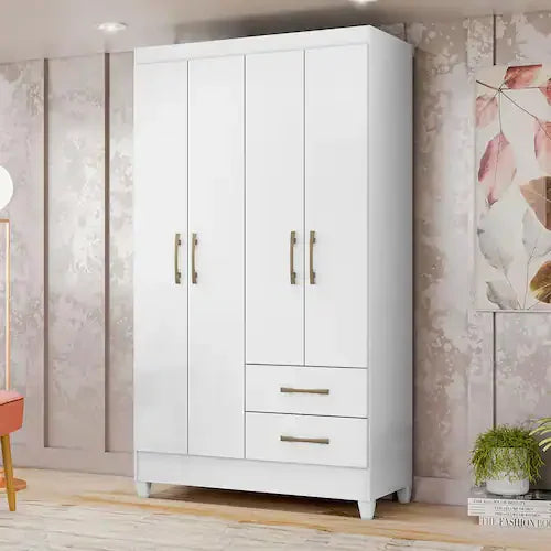 Roupeiro Chile com 4 Portas e 2 Gavetas - Branco
