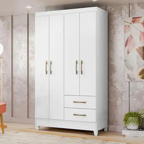 Roupeiro Chile com 4 Portas e 2 Gavetas - Branco